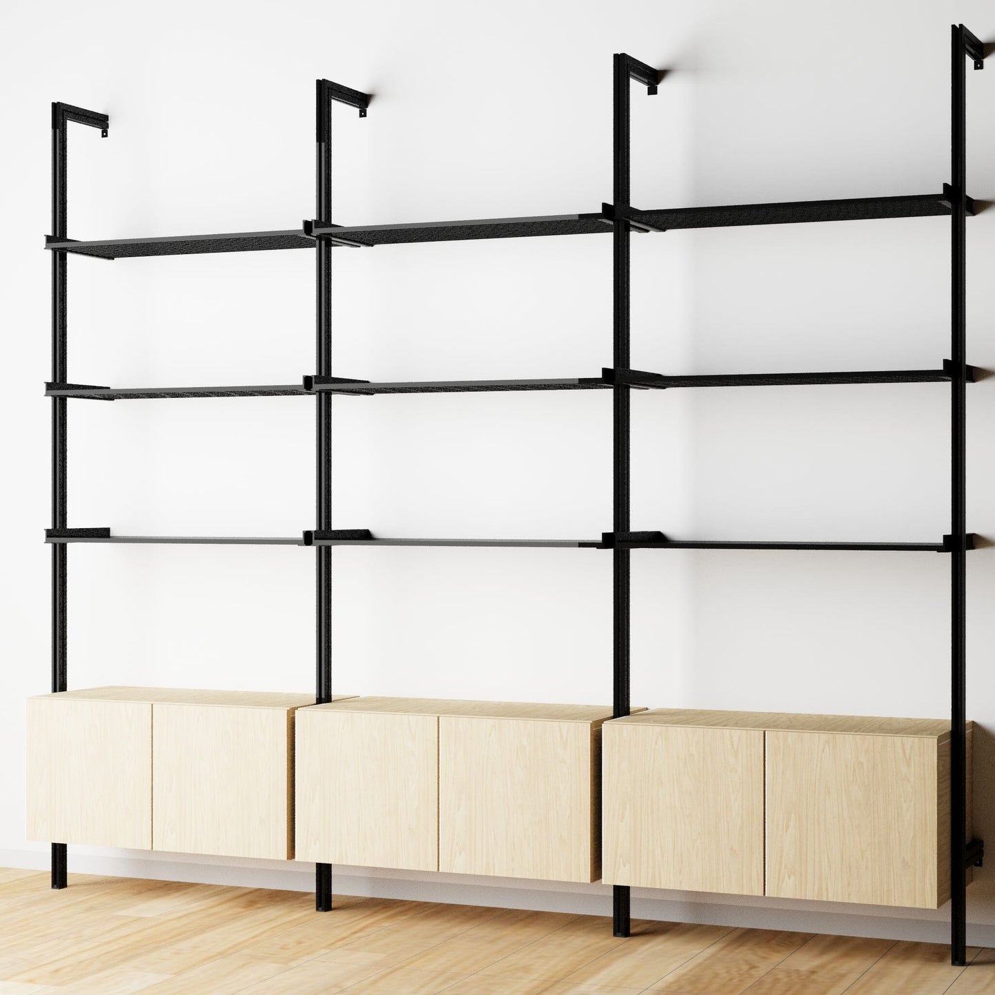 Modular Shelving Units - Aluminum Shelves and Wood Cabinets