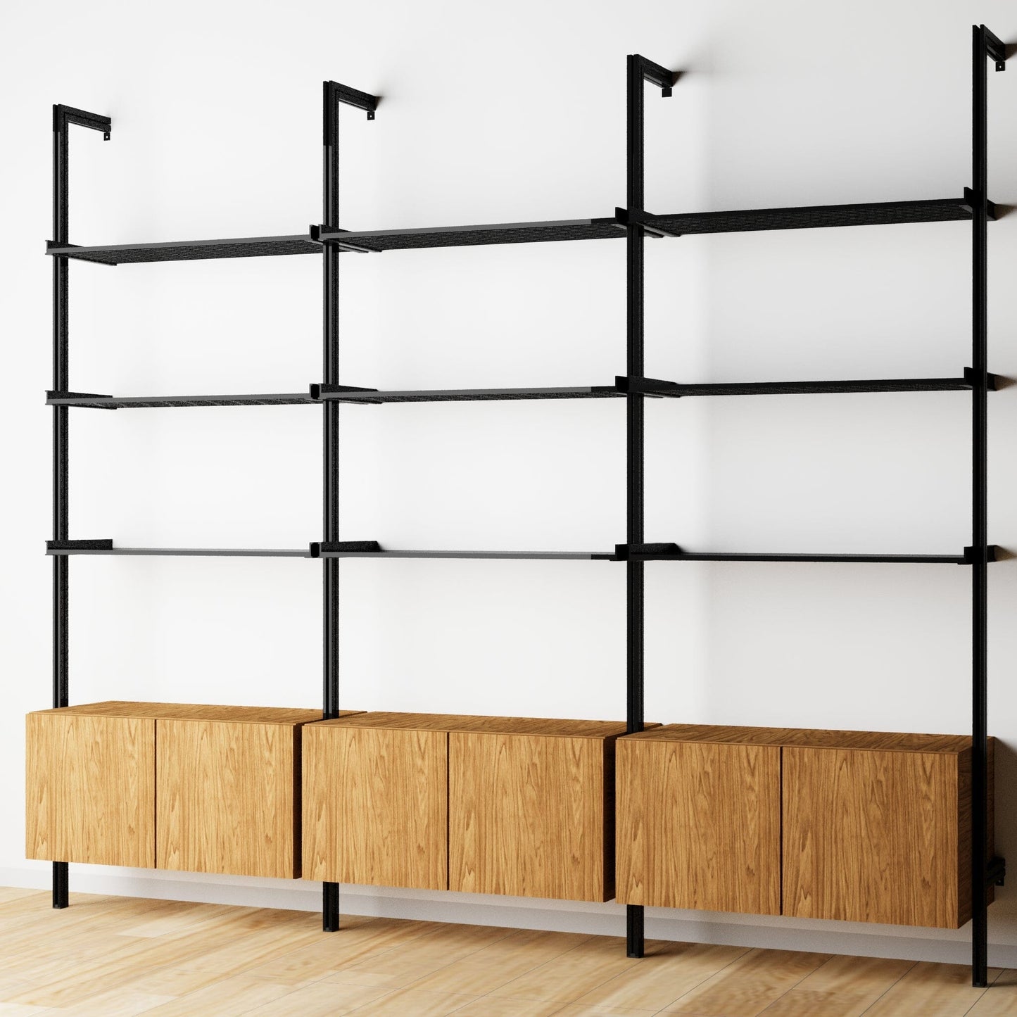 Modular Shelving Units - Aluminum Shelves and Wood Cabinets