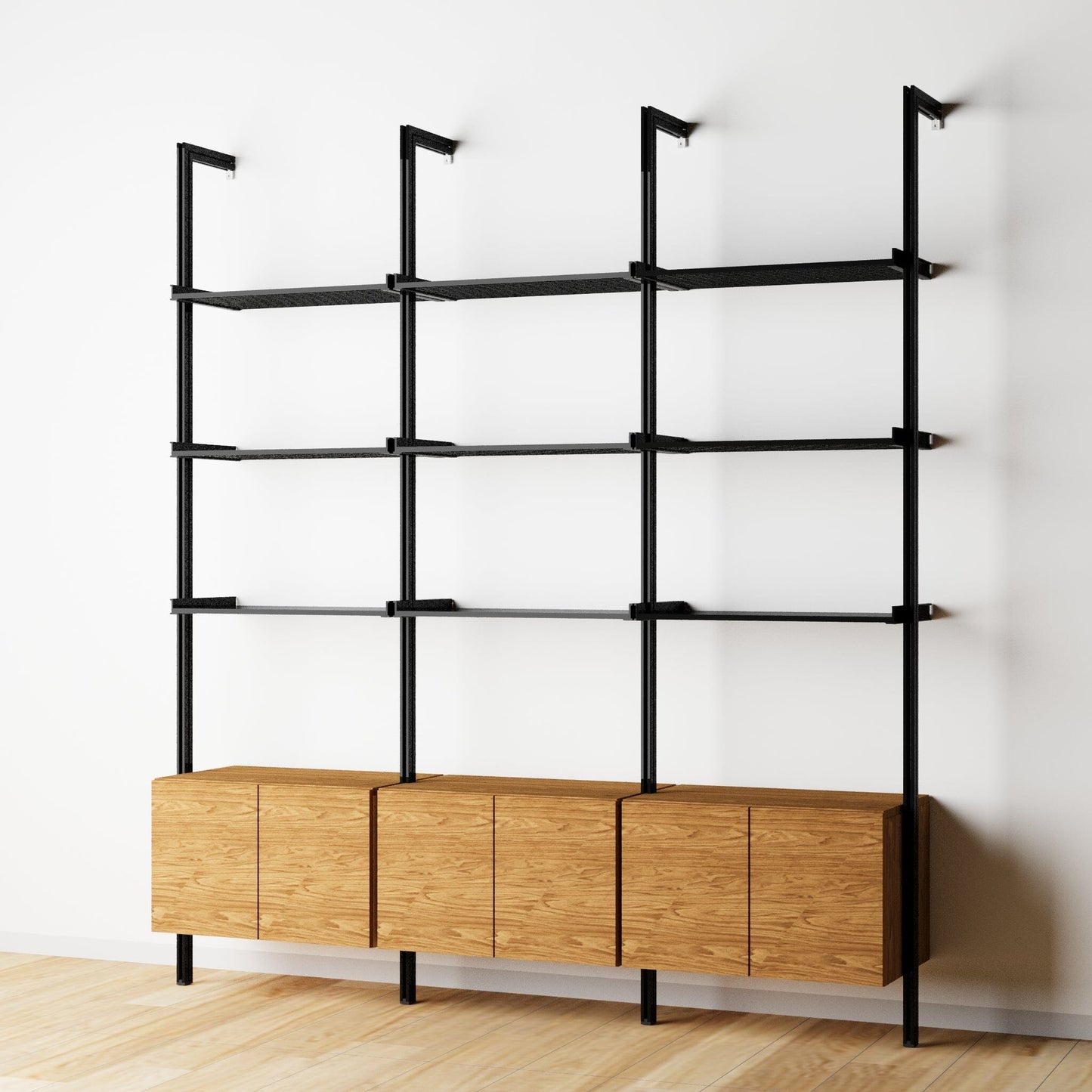 Modular Shelving Units - Aluminum Shelves and Wood Cabinets