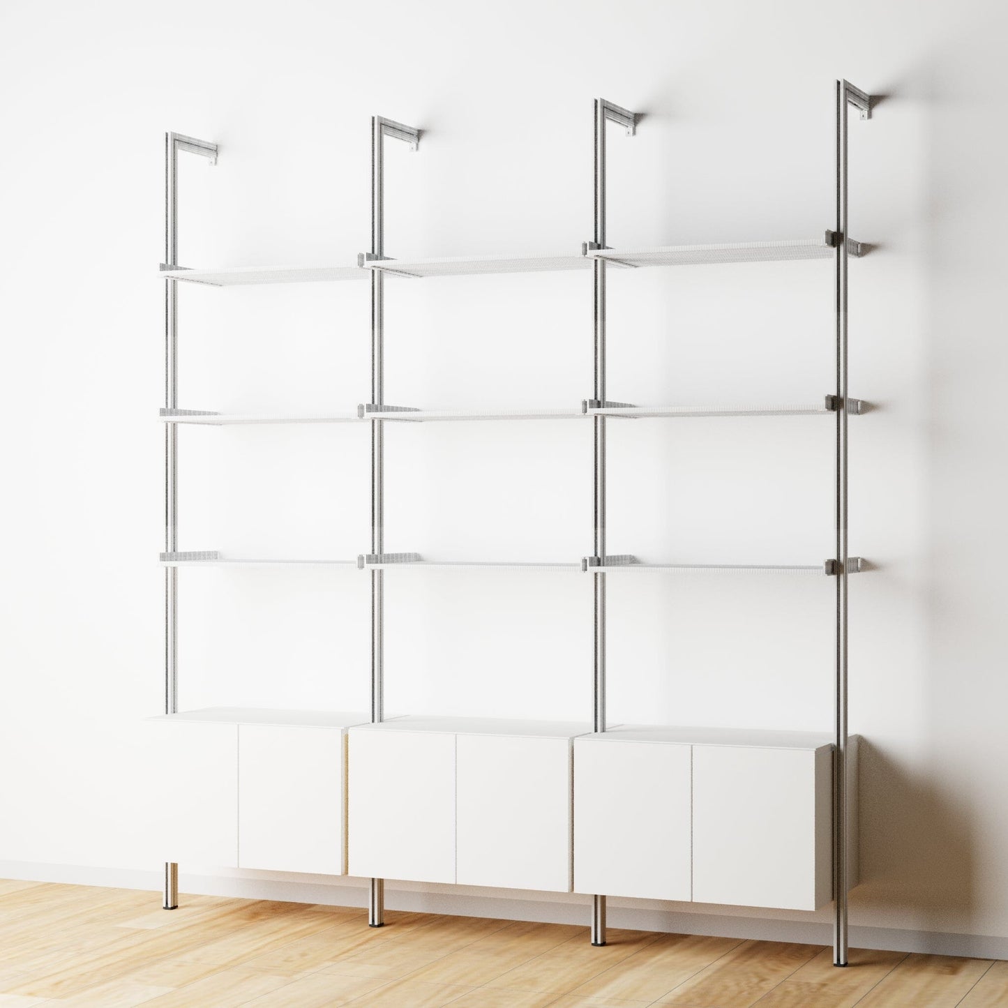 Modular Shelving Units - Aluminum Shelves and Wood Cabinets