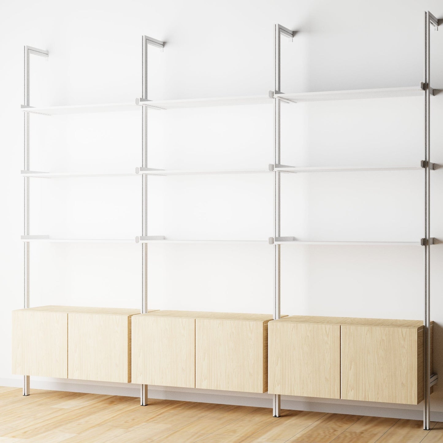 Modular Shelving Units - Aluminum Shelves and Wood Cabinets