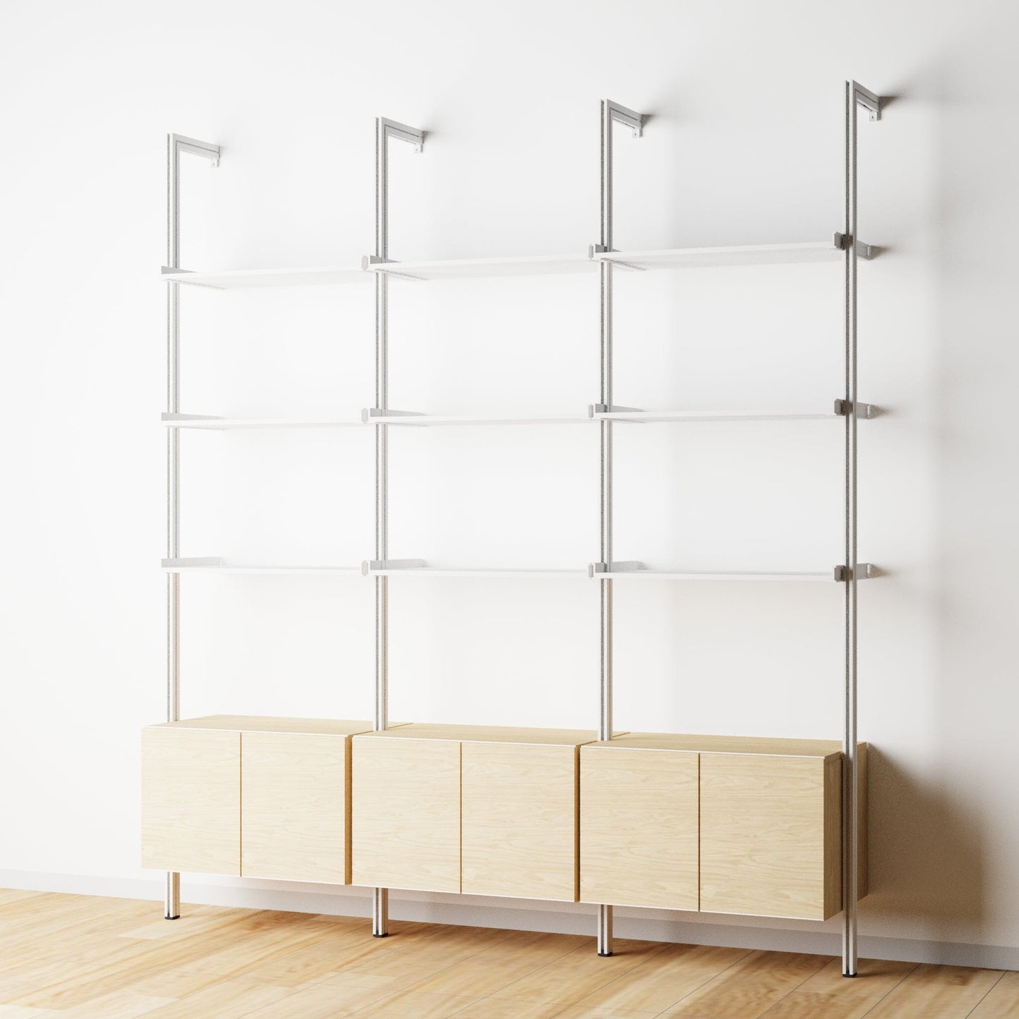 Modular Shelving Units - Aluminum Shelves and Wood Cabinets