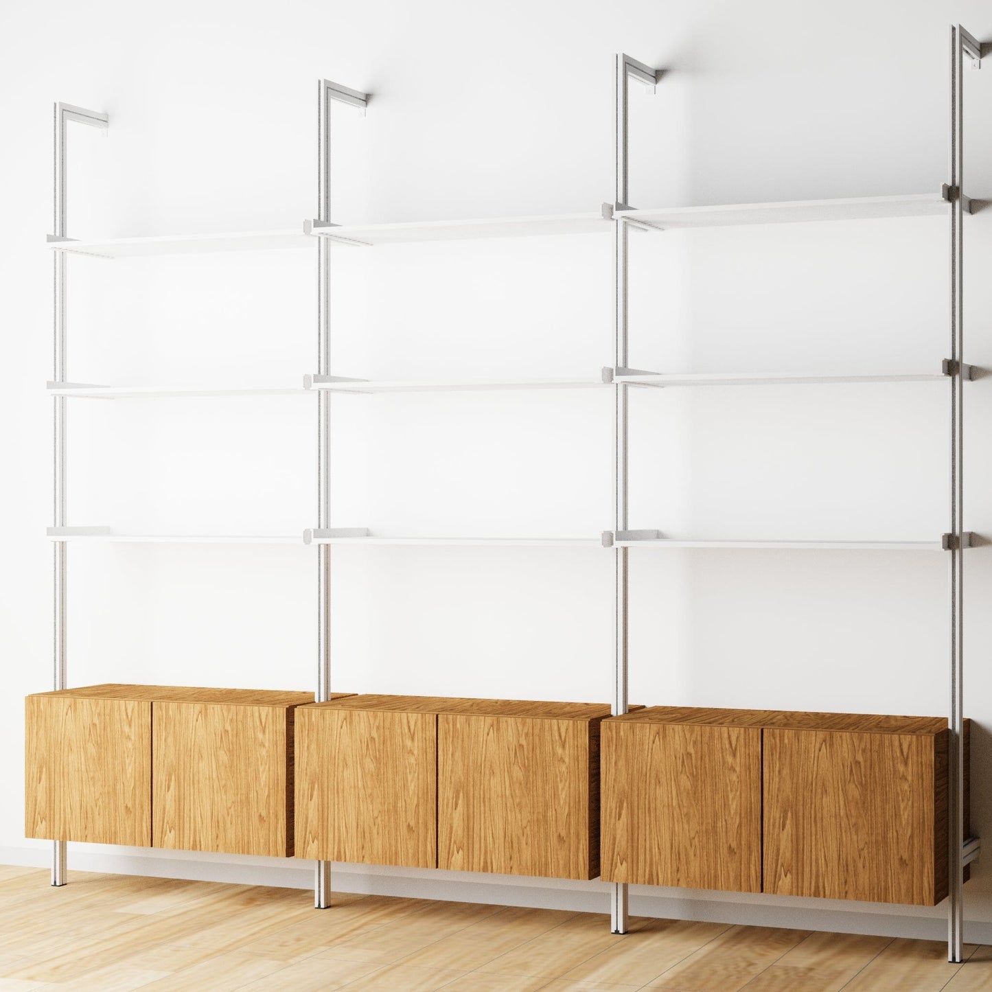 Modular Shelving Units - Aluminum Shelves and Wood Cabinets