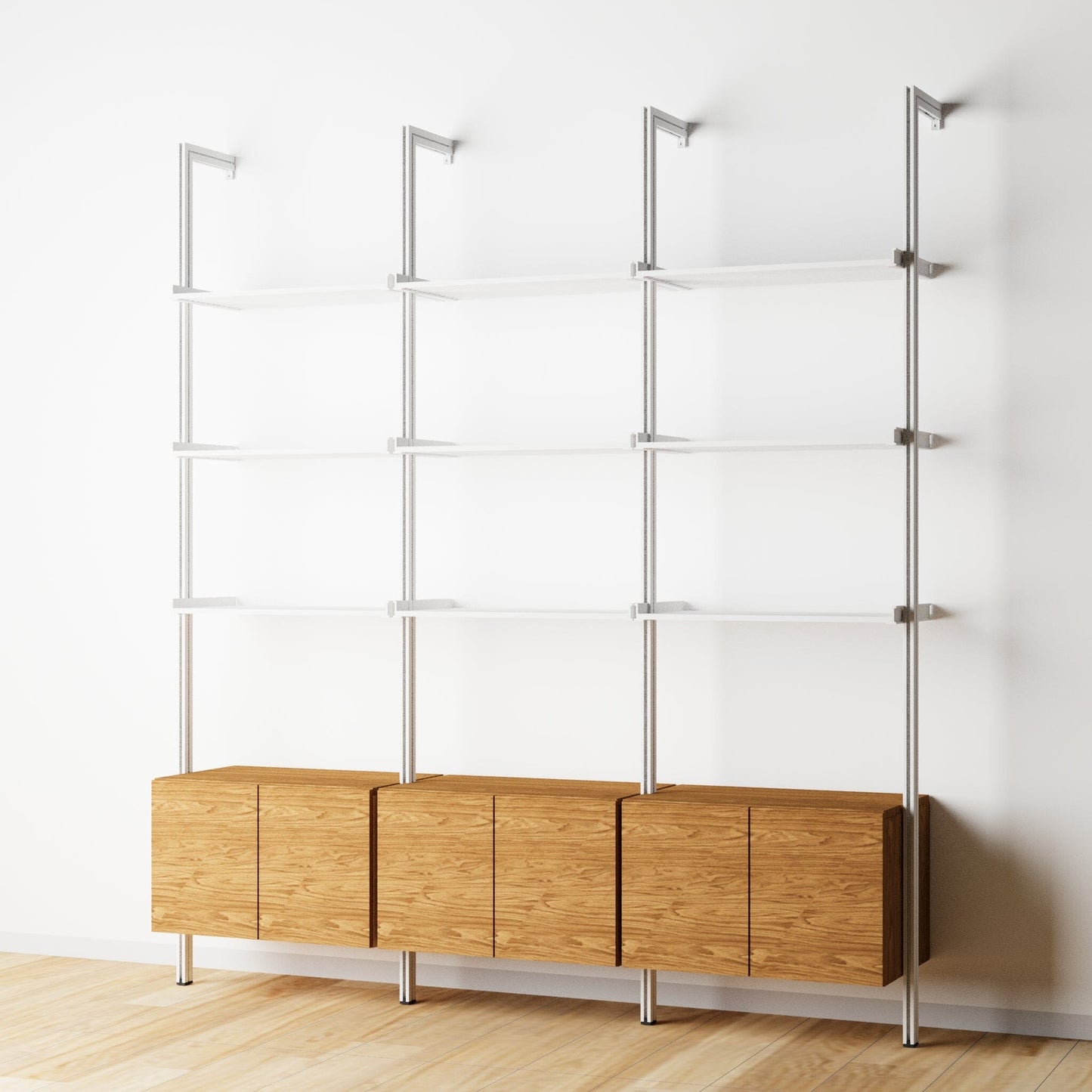 Modular Shelving Units - Aluminum Shelves and Wood Cabinets