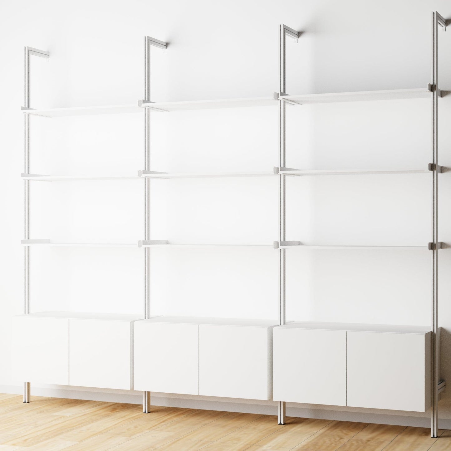 Modular Shelving Units - Aluminum Shelves and Wood Cabinets