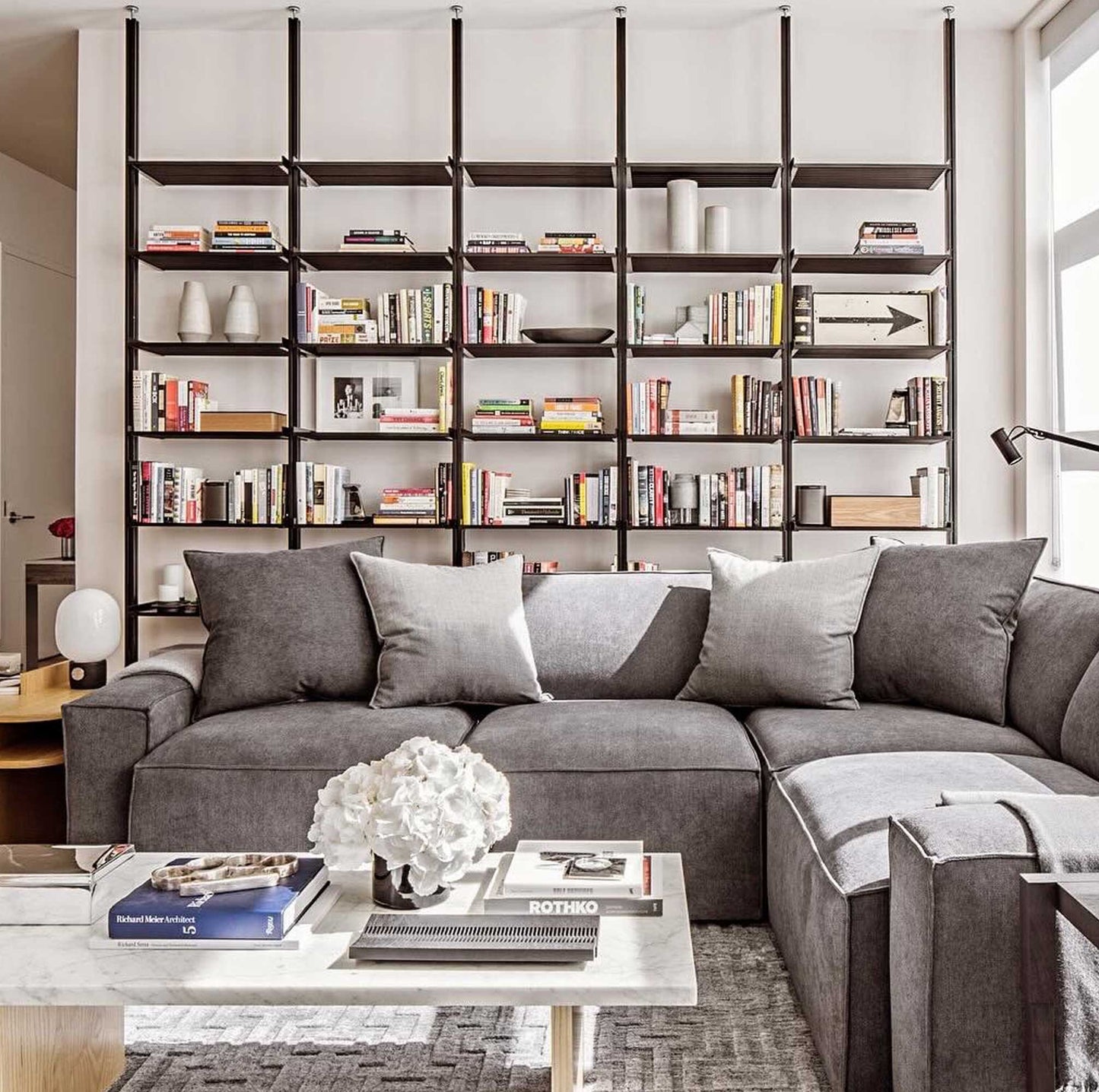 ModShelf Floor to Ceiling Room Divider Shelving with Cabinets
