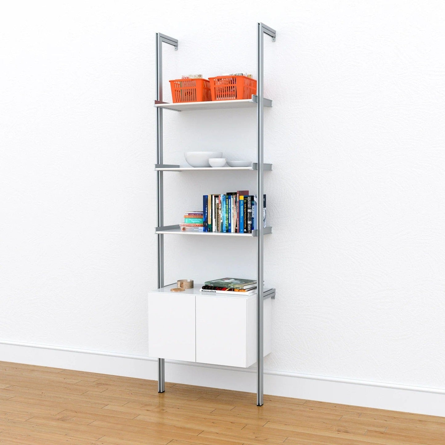 Modular Shelving Units - Aluminum Shelves and Wood Cabinets