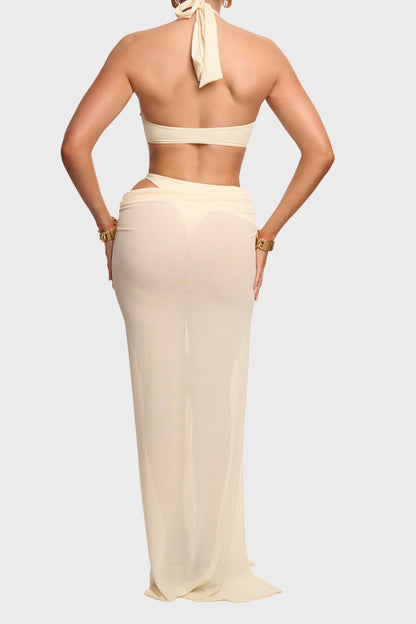 The Athena Dress with Detachable Skirt in Soft Yellow