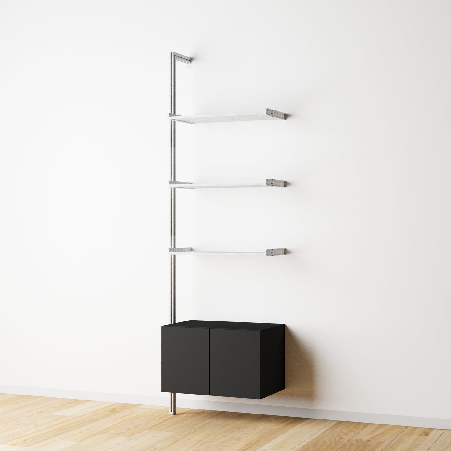 Modular Shelving Units - Aluminum Shelves and Wood Cabinets
