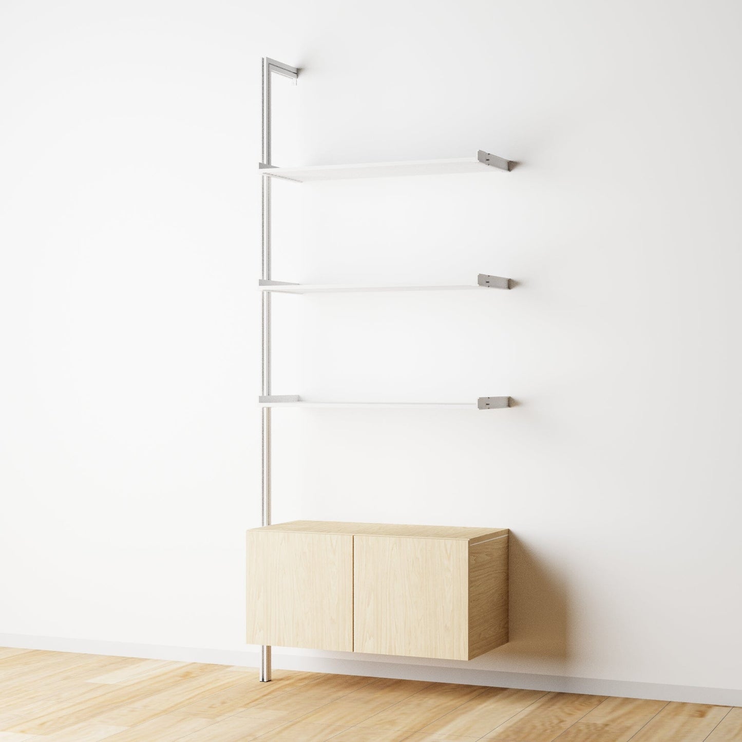 Modular Shelving Units - Aluminum Shelves and Wood Cabinets