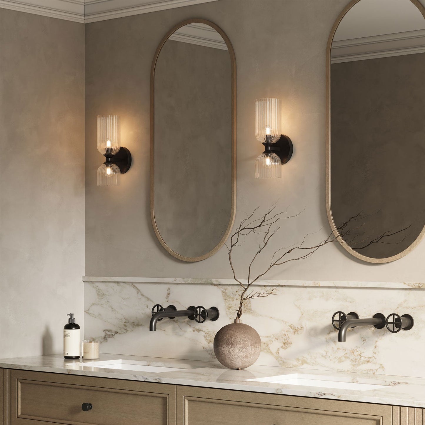 Elle Wall Sconce, Matte Black and Clear Glass