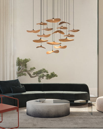 Kintsu Wood Wabi Sabi Japandi Pendant Light Chandelier