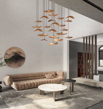 Kintsu Wood Wabi Sabi Japandi Pendant Light Chandelier