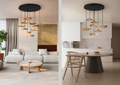 Kintsu Wood Wabi Sabi Japandi Pendant Light Chandelier