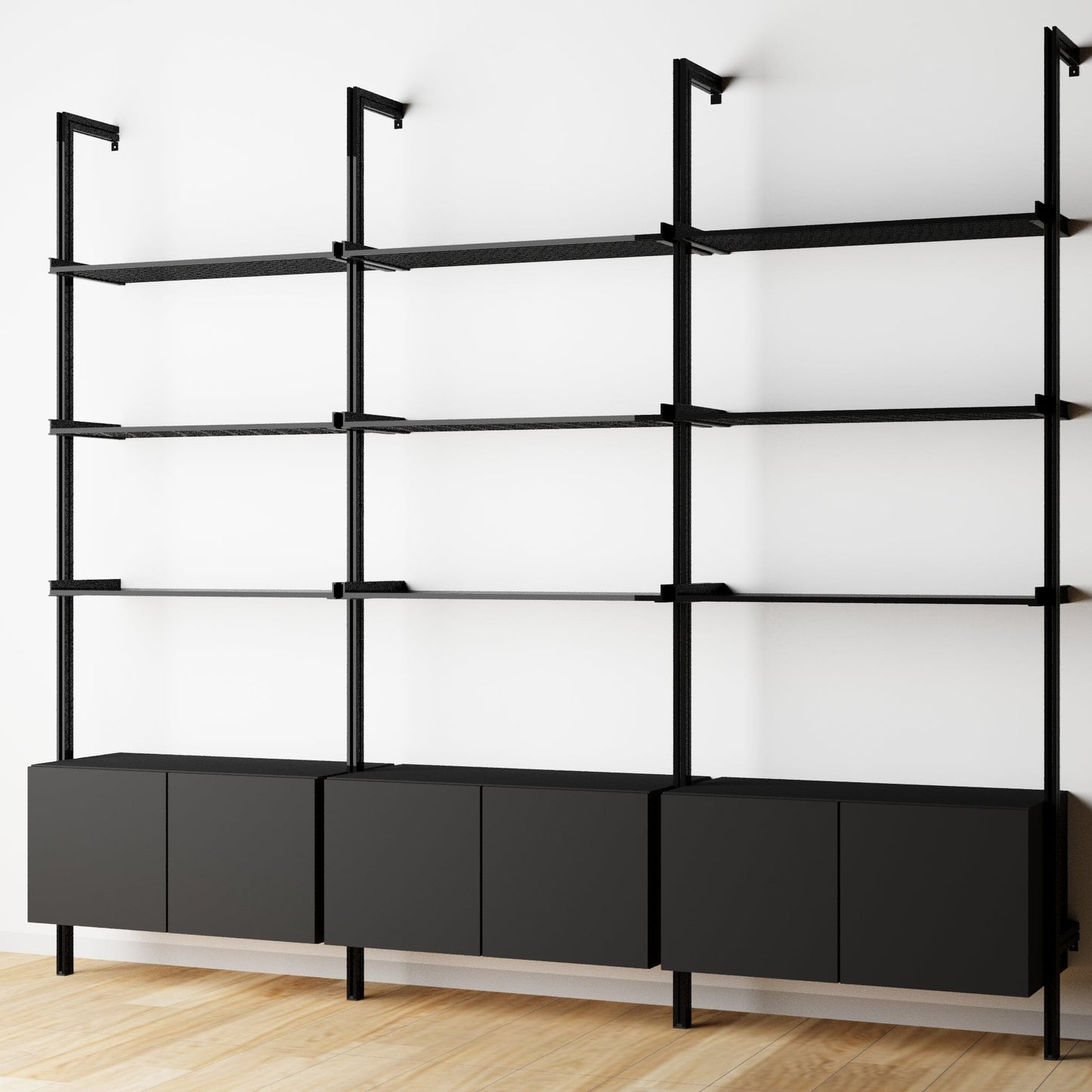 Modular Shelving Units - Aluminum Shelves and Wood Cabinets