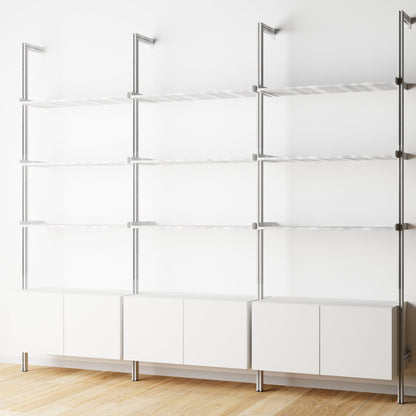 Modular Shelving Units - Aluminum Shelves and Wood Cabinets