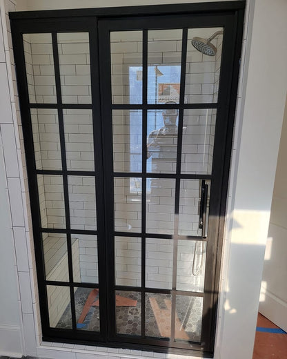 Gridscape GS1 Swing Shower Door and Panel in Black with Clear Glass