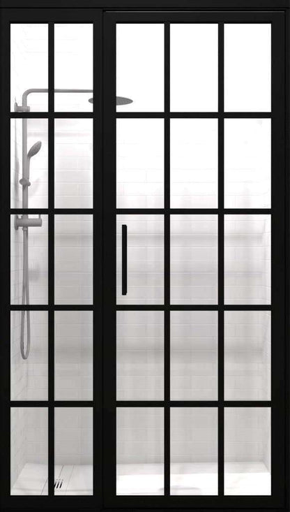 Gridscape GS1 Swing Shower Door and Panel in Black with Clear Glass