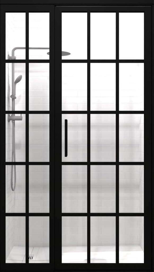 Gridscape GS1 Swing Shower Door and Panel in Black with Clear Glass