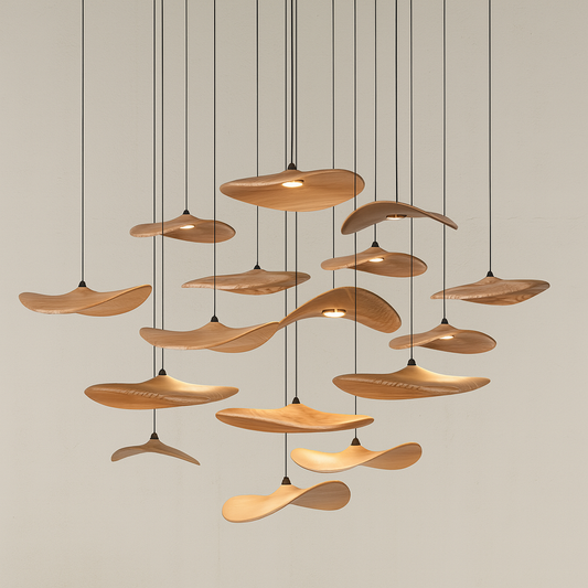 Kintsu Wood Wabi Sabi Japandi Pendant Light Chandelier