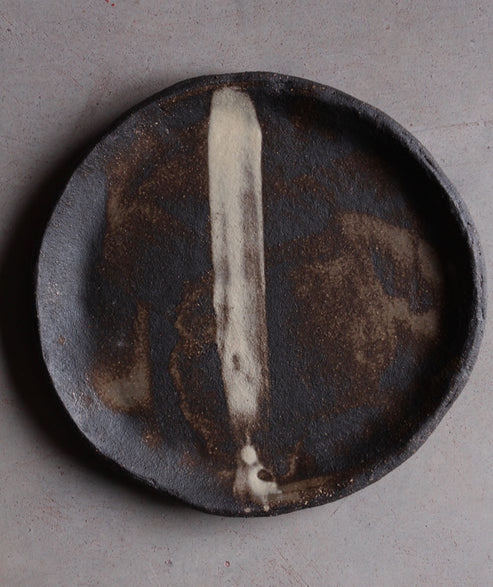 Striped Black Stoneware Salad/Dessert Plate Set
