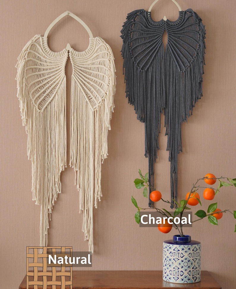 Angel Wings Macrame, Angel Wings Decor, Macrame Leaves, Witchy Gift, Witch Decorations, Baby Goth Nursery, Gothic Sign,Witchy Room Decor W53