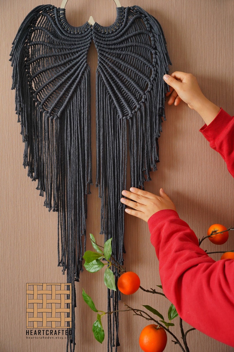 Angel Wings Macrame, Angel Wings Decor, Macrame Leaves, Witchy Gift, Witch Decorations, Baby Goth Nursery, Gothic Sign,Witchy Room Decor W53