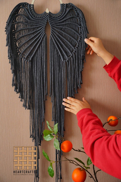 Angel Wings Macrame, Angel Wings Decor, Macrame Leaves, Witchy Gift, Witch Decorations, Baby Goth Nursery, Gothic Sign,Witchy Room Decor W53
