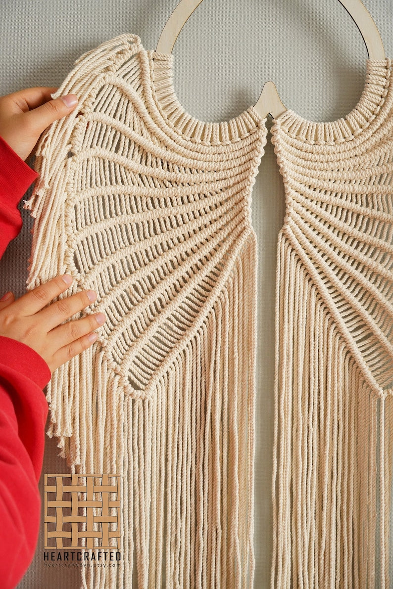 Angel Wings Macrame, Angel Wings Decor, Macrame Leaves, Witchy Gift, Witch Decorations, Baby Goth Nursery, Gothic Sign,Witchy Room Decor W53