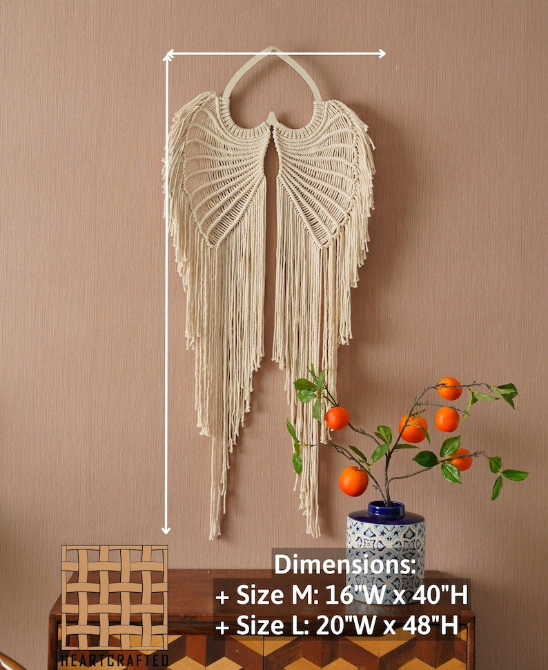 Angel Wings Macrame, Angel Wings Decor, Macrame Leaves, Witchy Gift, Witch Decorations, Baby Goth Nursery, Gothic Sign,Witchy Room Decor W53