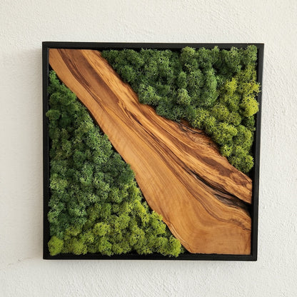 Custom Made Moss and Olive Wood Wall Art, Metal Frame Moss Wall Decor, Olive Wood and Moss Wall Art- Preserved Stabilized Moss Wall Decor