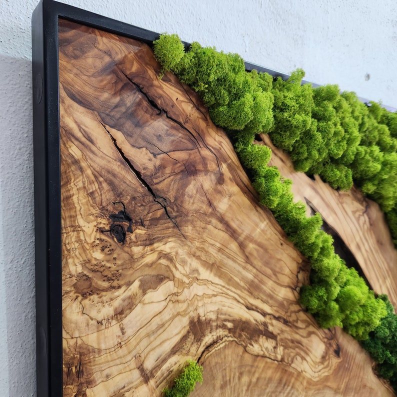 Custom Made Moss and Olive Wood Wall Art, Metal Frame Moss Wall Decor, Olive Wood and Moss Wall Art- Preserved Stabilized Moss Wall Decor