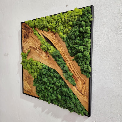 Custom Made Moss and Olive Wood Wall Art, Metal Frame Moss Wall Decor, Olive Wood and Moss Wall Art- Preserved Stabilized Moss Wall Decor