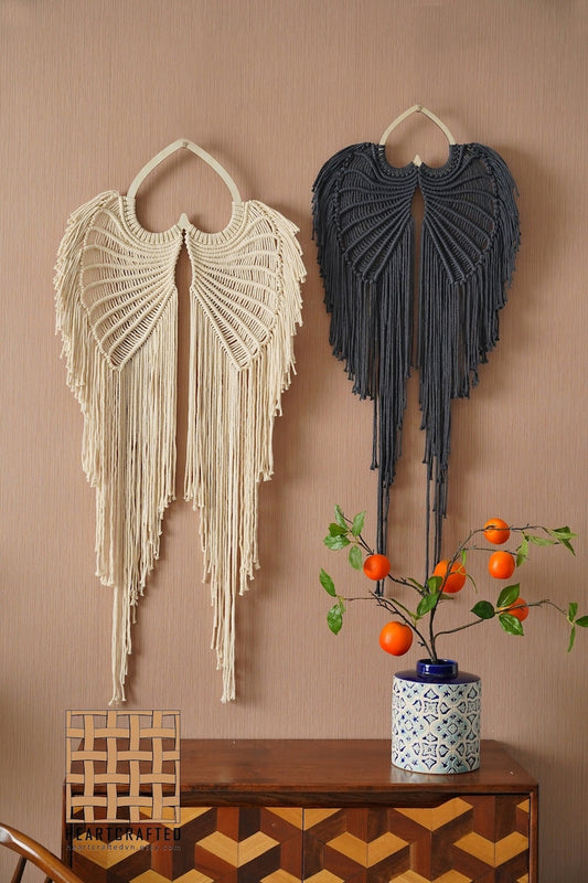 Angel Wings Macrame, Angel Wings Decor, Macrame Leaves, Witchy Gift, Witch Decorations, Baby Goth Nursery, Gothic Sign,Witchy Room Decor W53