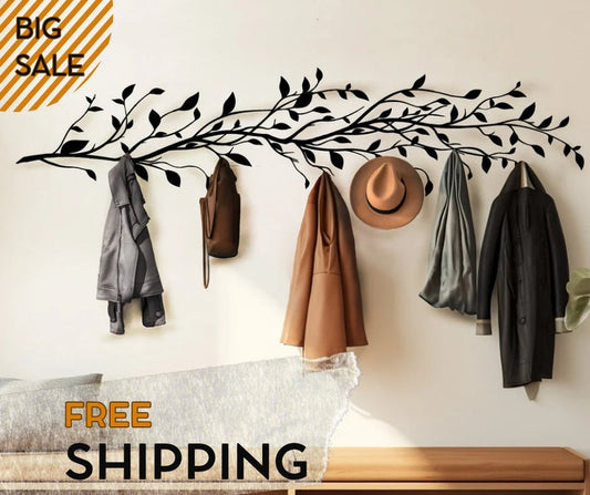 Large Tree Branch Metal Coat Rack: Modern Wall Mounted Organizer