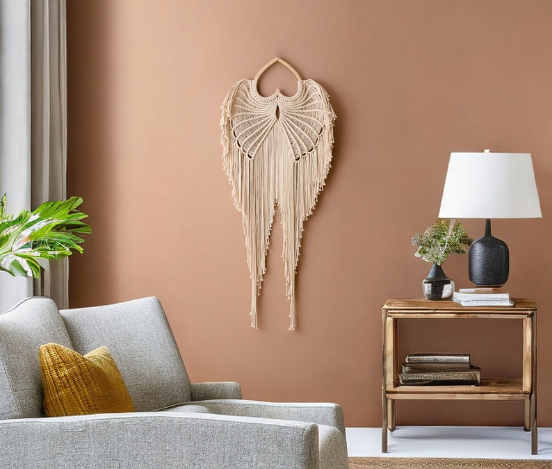 Angel Wings Macrame, Angel Wings Decor, Macrame Leaves, Witchy Gift, Witch Decorations, Baby Goth Nursery, Gothic Sign,Witchy Room Decor W53