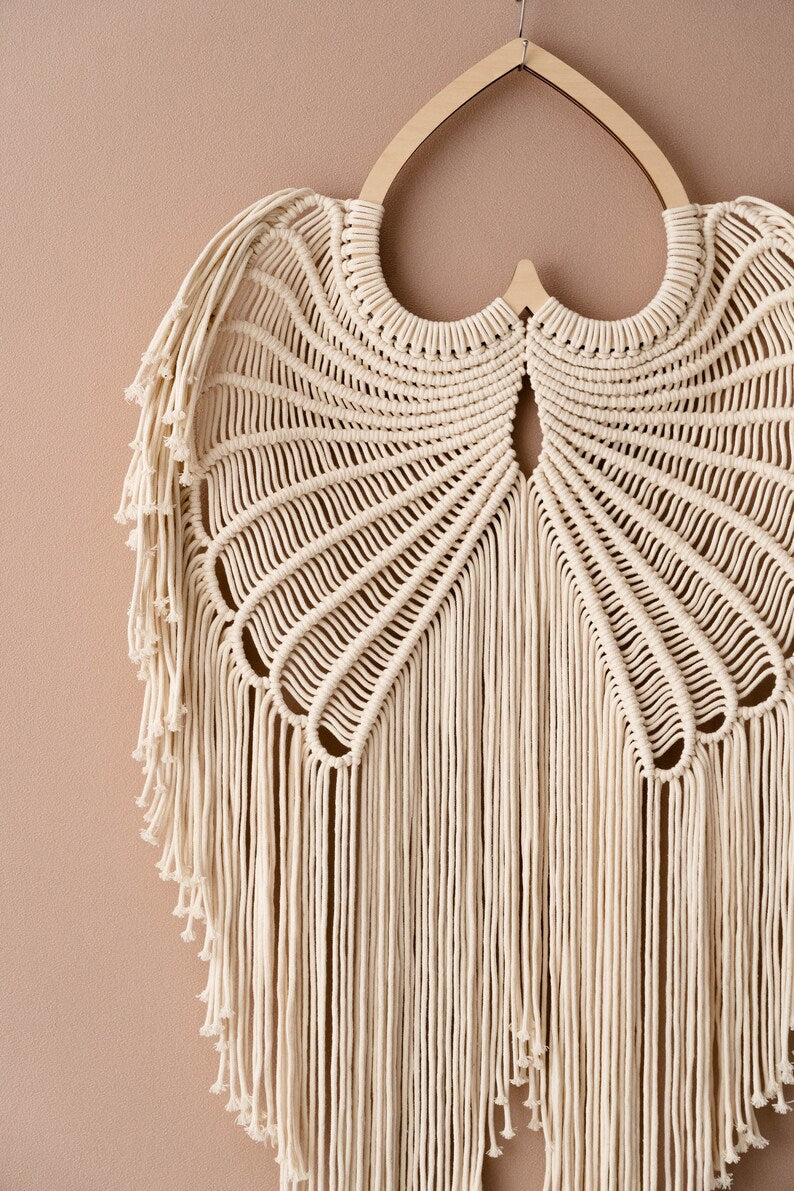 Angel Wings Macrame, Angel Wings Decor, Macrame Leaves, Witchy Gift, Witch Decorations, Baby Goth Nursery, Gothic Sign,Witchy Room Decor W53