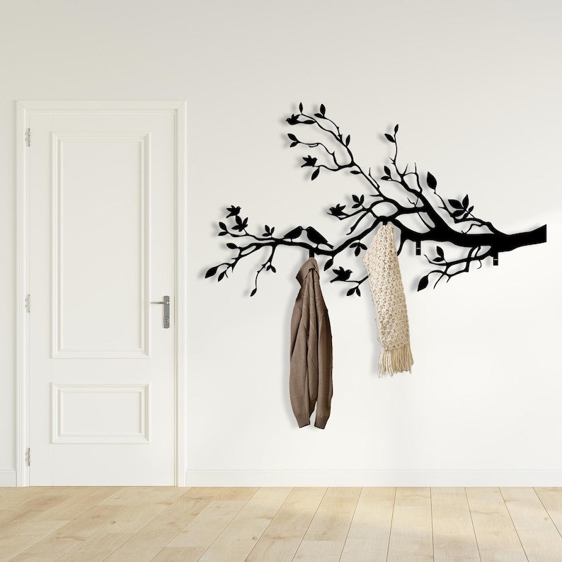 Large Metal Coat Rack, Tree Hooks Decor, Wall Mounted Coat Hanger Rack, Entryway Wall Art, Tree Metal Wall Decor, Farmhouse Industrial Decor