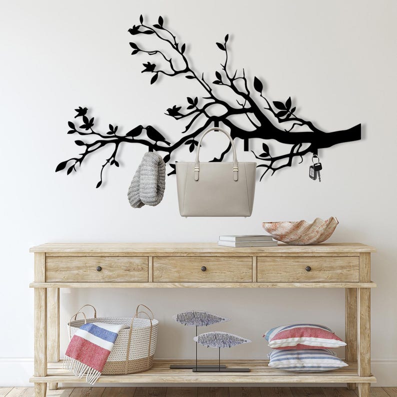 Large Metal Coat Rack, Tree Hooks Decor, Wall Mounted Coat Hanger Rack, Entryway Wall Art, Tree Metal Wall Decor, Farmhouse Industrial Decor
