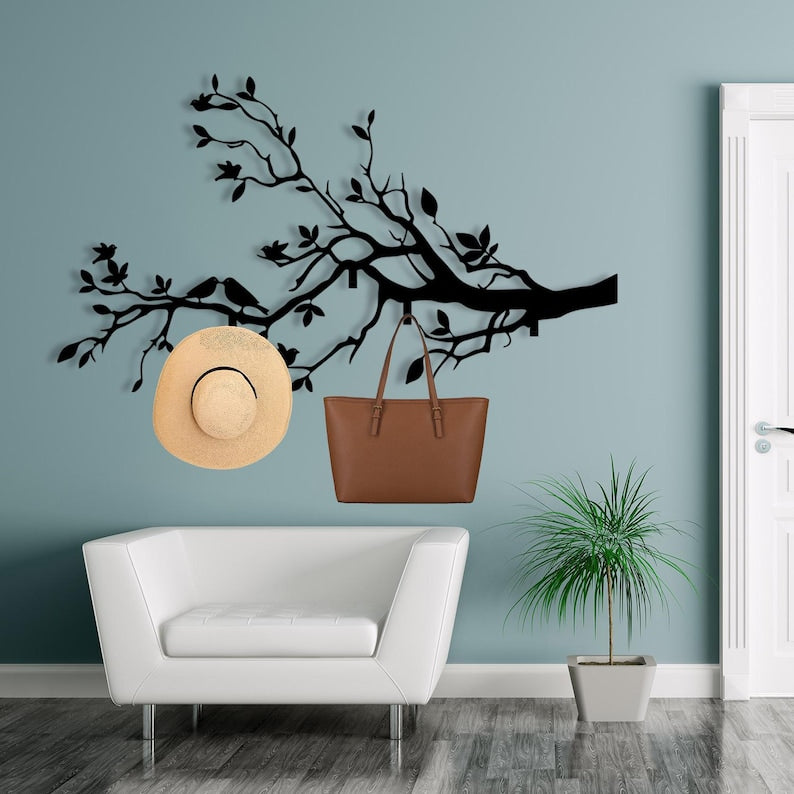 Large Metal Coat Rack, Tree Hooks Decor, Wall Mounted Coat Hanger Rack, Entryway Wall Art, Tree Metal Wall Decor, Farmhouse Industrial Decor