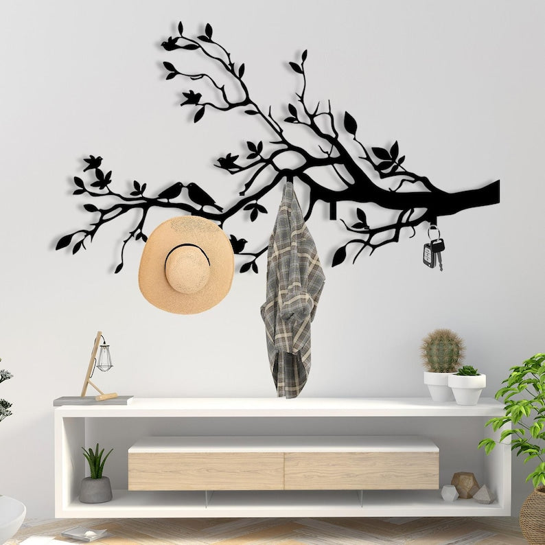 Large Metal Coat Rack, Tree Hooks Decor, Wall Mounted Coat Hanger Rack, Entryway Wall Art, Tree Metal Wall Decor, Farmhouse Industrial Decor