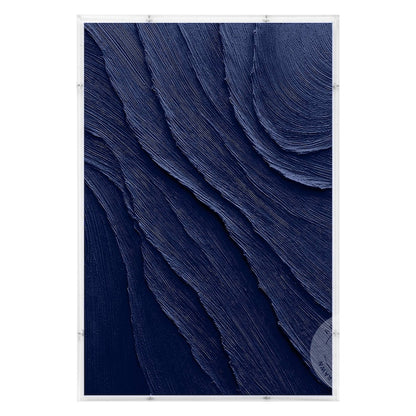 Navy Blue Art with a Acrylic Shadow Box Frame, Minimalist Painting on Canvas,  3D Textured Blue Ocean Wave Art, Large Size Blue Wall Decor