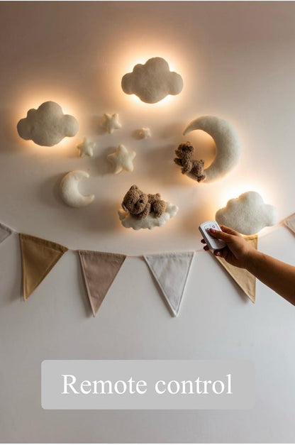 Handmade Bouclé Nursery Wall Decor: Teddy Bear, Moon, Stars LED Light