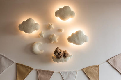 Handmade Bouclé Nursery Wall Decor: Teddy Bear, Moon, Stars LED Light