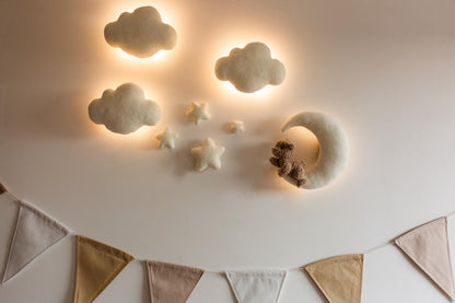 Handmade Bouclé Nursery Wall Decor: Teddy Bear, Moon, Stars LED Light