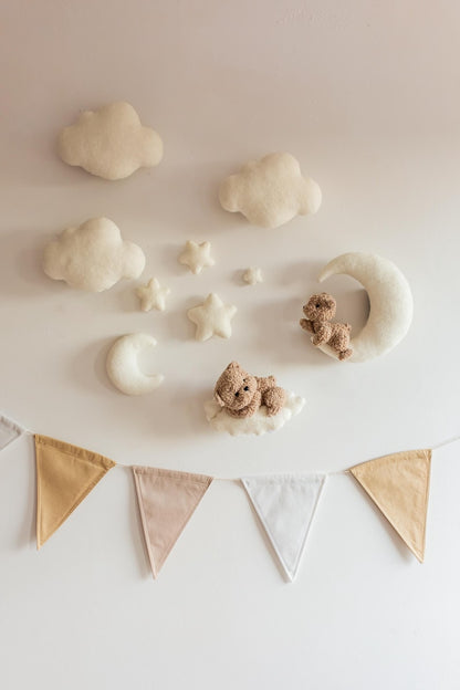 Handmade Bouclé Nursery Wall Decor: Teddy Bear, Moon, Stars LED Light