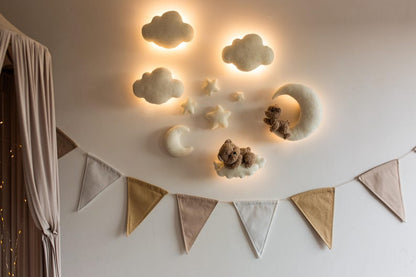 Handmade Bouclé Nursery Wall Decor: Teddy Bear, Moon, Stars LED Light