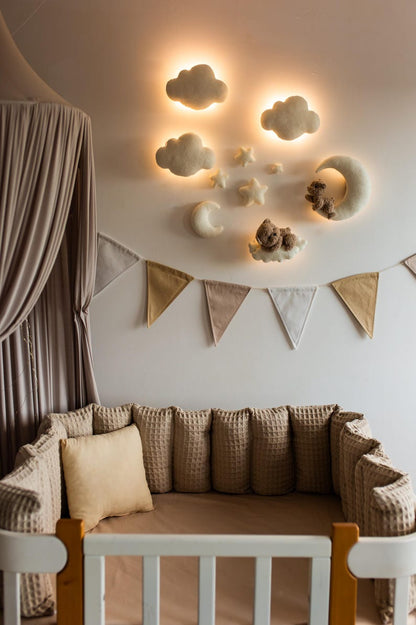 Handmade Bouclé Nursery Wall Decor: Teddy Bear, Moon, Stars LED Light