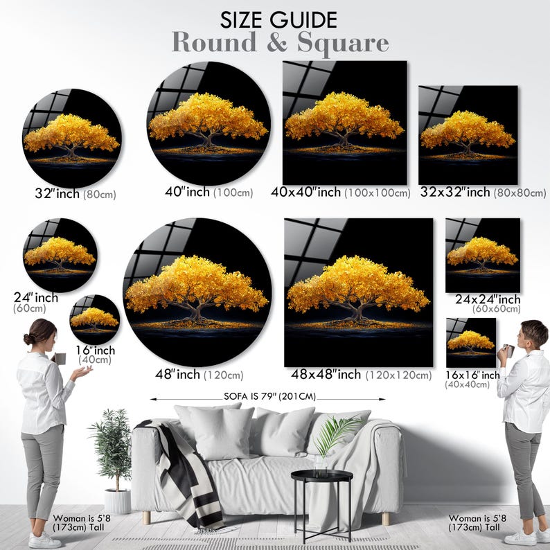Tempered Glass Wall Art: Gold Leaf Tree, Modern Living Room Decor