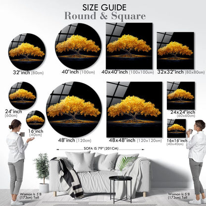 Tempered Glass Wall Art: Gold Leaf Tree, Modern Living Room Decor